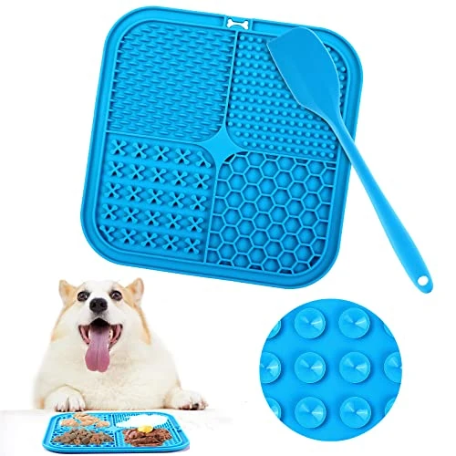 Offre limitée : Romon Tapis de Lèche Chien, 20x20cm Tapis Lécher pour Chien avec Spatule Silicone, sans BPA Tapis de Lechage pour Chat avec Ventouse pour Bain, Entraînement, Toilettage (Bleu) de 6.99 € à 6.99 € (0.00% de remise)