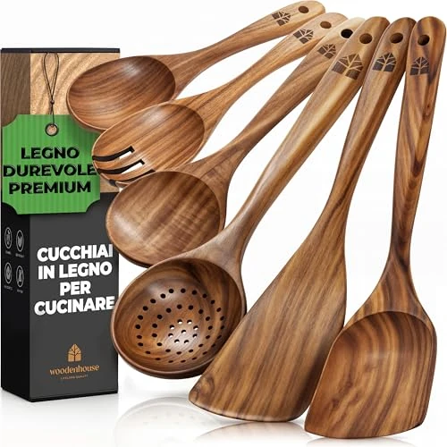 Offerta a tempo: Set Mestoli e Cucchiai Legno 6 Pezzi, Utensili Cucina Resistenti al Calore - 41% da 50.99 € a 29.99 €