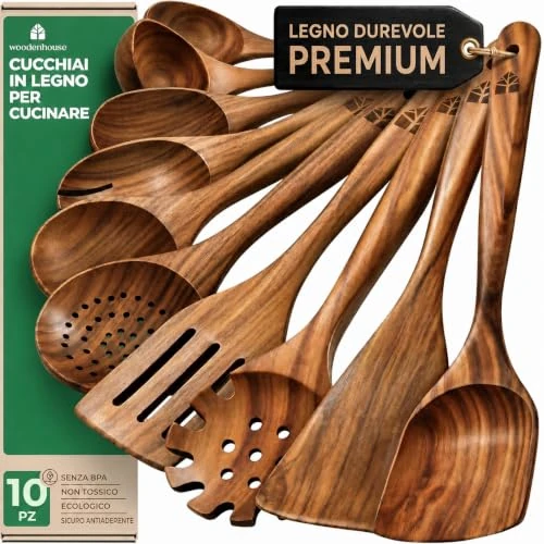 Offerta a tempo: Set Cucchiai Legno Cucina 10 Pezzi, Spatola e Utensili Antigraffio - 0.00% da 46.99 € a 46.99 €