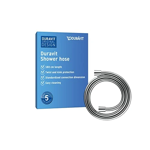Duravit Uniwersalny wąż prysznicowy, elastyczny wąż prysznicowy 1,80 m z ochroną przed skręcaniem, odporny na załamania, chrom