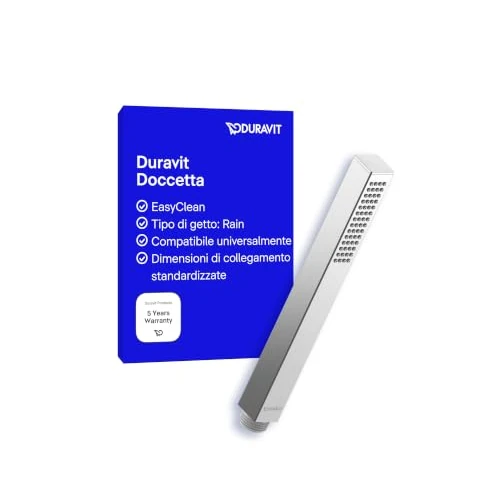 Offerta a tempo: Duravit Universal Doccia a mano, Doccetta stick con getto Rain, Manopola doccia quadrata, Doccetta con ugelli in silicone facili da pulire, cromo - 22% da 35.99 € a 27.99 €