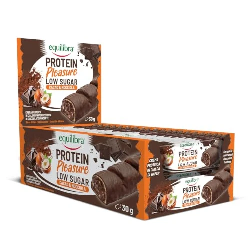 Offerta a tempo: Equilibra Alimenti Proteici, Protein Pleasure Cacao & Nocciola, Barretta Proteica Ricoperta di Cioccolato, Low Sugar, High Protein, Senza Glutine, Senza Olio di Palma, 20 Barrette da 30 g - 0.00% da 41.50 € a 41.50 €