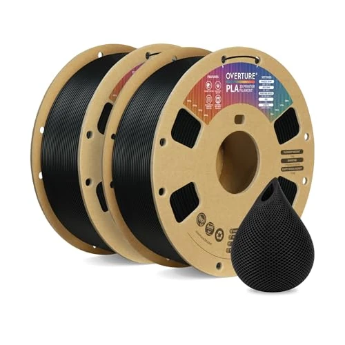 OVERTURE PLA Filament 1.75 mm Upgraded, 2 kg Spool (4.4 lbs), Dimensional Accuracy +/- 0.02 mm, for 3D Printers (Black 1 kg x 2)