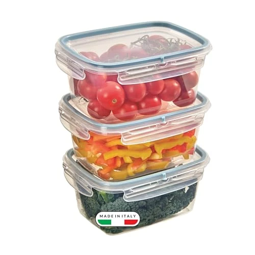 Snips Snipslock Contenedor rectangular para Alimentos 1,20 Lt, Set 3 pcs, Envase para Alimentos, Caja de Almacenamiento Frigorífico 18,4 x 13,8 x 12 cm, Made in Italy, 0% libre de BPA y ftalatos