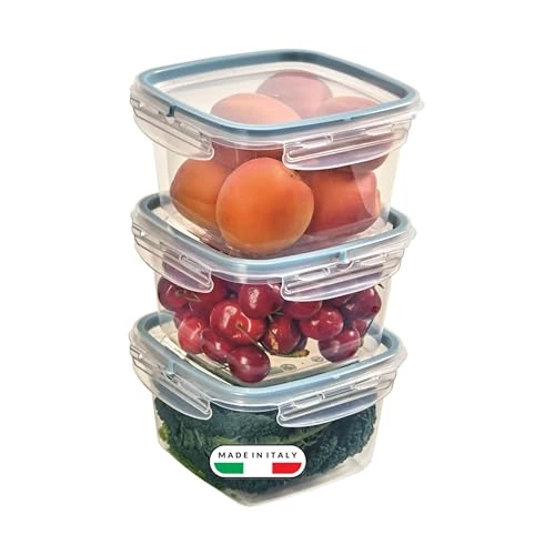Tijdelijke aanbieding: Snips Set van 3 vierkante containers, 1 l, voedselcontainers, 4 veiligheidssluitingen, 14,7 x 14,7 x 12 cm, Made in Italy, BPA-vrij van 15.24 € naar 10.16 € (33.33% korting)