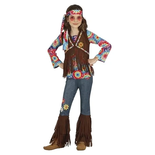 Oferta limitada: FIESTAS GUIRCA Disfraz de Niña Happy Hippie - Atuendo Infantil Años 70 con Cinta Cabeza Hippie, Camiseta Multicolor de Tie-Dye, Chaleco y Pantalón para Niñas de 5-6 Años de 26.50 € a 25.00 € (ahorro 6%)