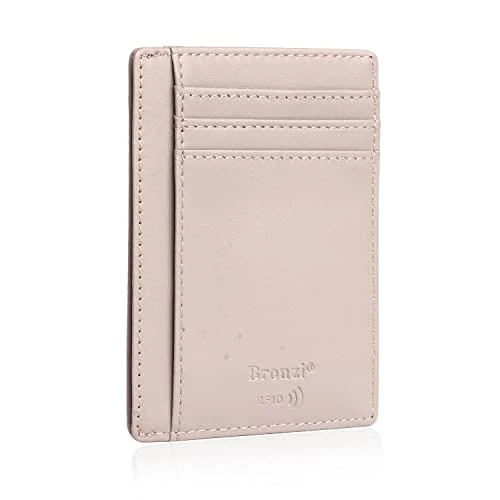 Bronzi Portemonnee voor heren en dames, klein, dun, elegant, RFID-blokkering, zwart, hoogwaardig leer, mini-ID-kaarthouder, Italiaans design, cadeau, #Grijs, Minimalistisch