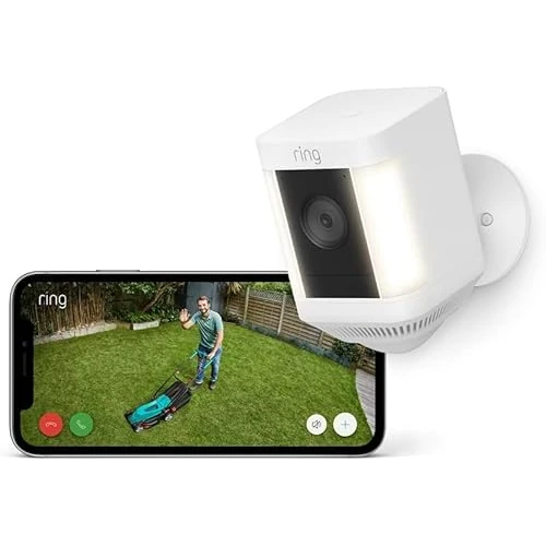 Ring videocamera Plus con faretti plug-in (Spotlight Cam Plus) | Telecamera di sorveglianza per esterno con video HD 1080p, audio bidirezionale, visione notturna | Ring Home: 30 gg. prova gratuita