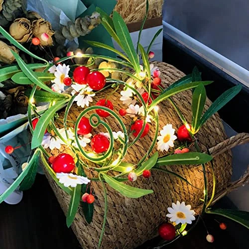 Offerta a tempo: Artificiale Ciliegia Vite Catene Luminose,Verde Foglie Piante Ghirlanda Sospensione Lampada,Alimentata a Batteria Bianco Caldo per Decorazione di Casa Natale Giardino Matrimonio Festa (Ciliegia) - 20% da 15.99 € a 12.79 €