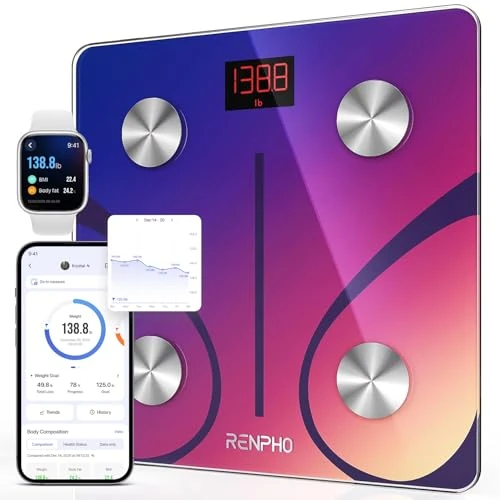Offerta a tempo: RENPHO Bilancia Pesapersone Professionale, Bilancia Impedenziometrica Bluetooth Bilancia Pesa Persona Digitale con App - Misura Peso Corporeo, Massa Grassa, Massa Muscolare, Rosso - 21% da 33.99 € a 26.99 €