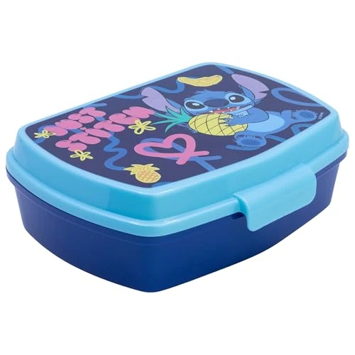 Stor Boîte à sandwich en plastique Disney Stitch pour enfants, sans BPA, réutilisable et lavable, avec verrouillage de sécurité, ne convient pas aux micro-ondes et aux lave-vaisselle