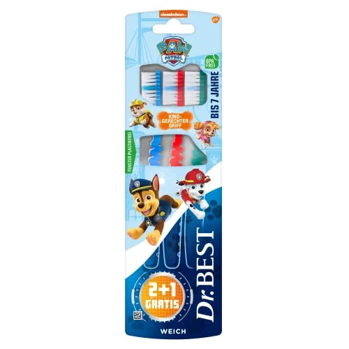 Offerta a tempo: Dr.BEST Paw Patrol - Spazzolino da denti, morbido (2 pezzi + 1 pezzo gratis), setole morbide e manico adatto ai bambini - 36% da 6.80 € a 4.35 €