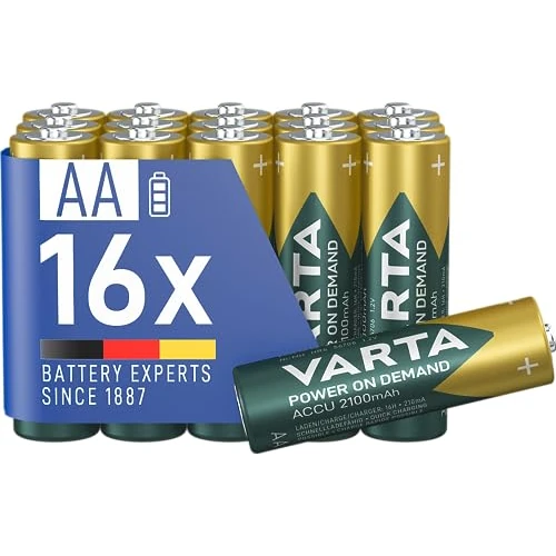 Begrenztes Angebot: VARTA Batterien AA, wiederaufladbar, 16 Stück, Akku, Power on Demand, 2100 mAh Ni-MH, vorgeladen, sofort einsatzbereit [Exklusiv bei Amazon] von 39.80 EUR auf 21.89 EUR (Rabatt 45%)