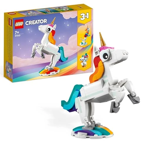 Offre limitée : LEGO Creator 3-en-1 La Licorne Magique - Jouet de Construction avec Figurine d'animal se Transformant en Hippocampe ou Paon - Cadeau Original pour Fille ou Garçon dès 7 Ans 31140 de 9.99 EUR à 9.49 EUR (remise 5%)