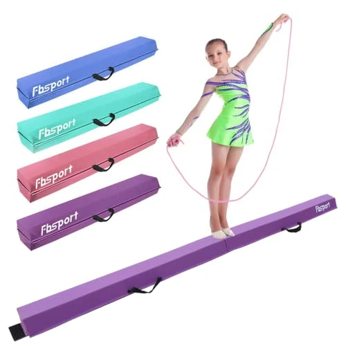 FBSPORT 300 cm Folding Balance Beam, Gymnastics Beam, Children's Training Beam, Folding Beam, Faux Leather Gymnastics Beam for Children, Purple