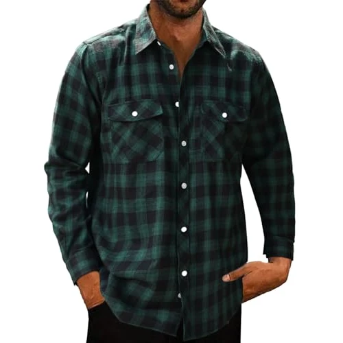 Oferta limitada: Halfword Camisas Casual Franela Hombre Camisa de Cuadros Manga Larga Algodón Holgado Bolsillos de 32.99 EUR a 32.99 EUR (ahorro 0%)