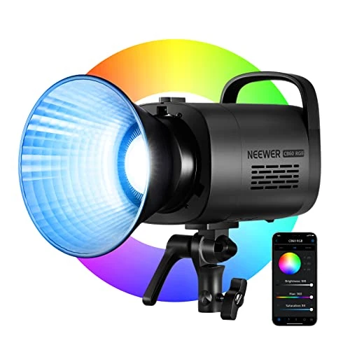 NEEWER CB60 RGB 70W LED videolamp studiolicht Bowens houder COB full color 18000 Lux@1m CCT 2700K ~ 6500K CRI 97+ 17 verlichtingsscènes app-besturing continu licht voor fotografie, videoverlichting