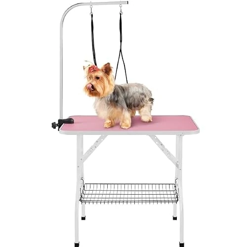 Offerta a tempo: Yaheetech Tavolo da Toelettatura e Tosatura per Cani Gatti Animali Rosa - 10% da 79.99 € a 72.19 €
