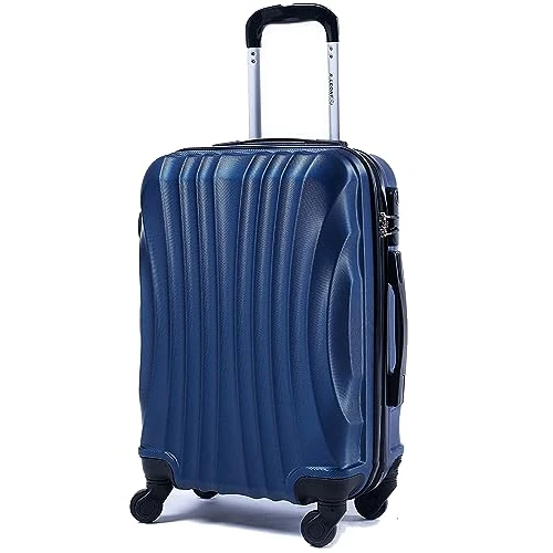 R.Leone Valise Trolley Bagage à main 55 x 40 x 20 cm rigide ultra léger en ABS 4 roues autonomes 3N, bleu, Modello 2037, Roue pivotante