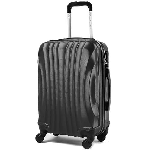 R.Leone Trolley Suitcase Hand Luggage 55x40x20 cm Ultralight Hard ABS 4 Wheels Autonomous 3N, Black, Modello 2037, Swivel wheel