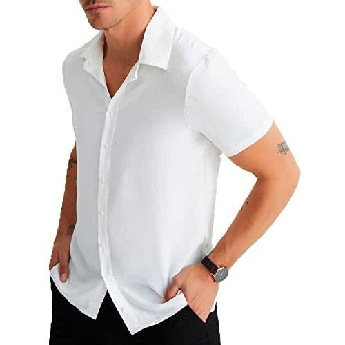 Tijdelijke aanbieding: Leif Nelson Heren hemd korte mouwen zomer vrijetijdshemd linnen overhemd look T-shirt mannen linnen hemd korte mouwen hemd jongens basic shirt sweater zomerhemd LN3861, wit, XXL van 44.89 € naar 44.89 € (0.00% korting)