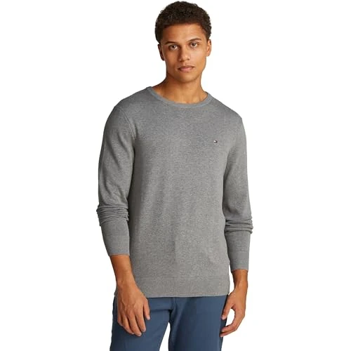 Tijdelijke aanbieding: Tommy Hilfiger Heren Essential Cotton Crew Neck MW0MW14748 Pullover Sweater, Grijs, L, Grijs (Medium Grey Heather), L van 89.49 EUR naar 89.49 EUR (korting 0%)