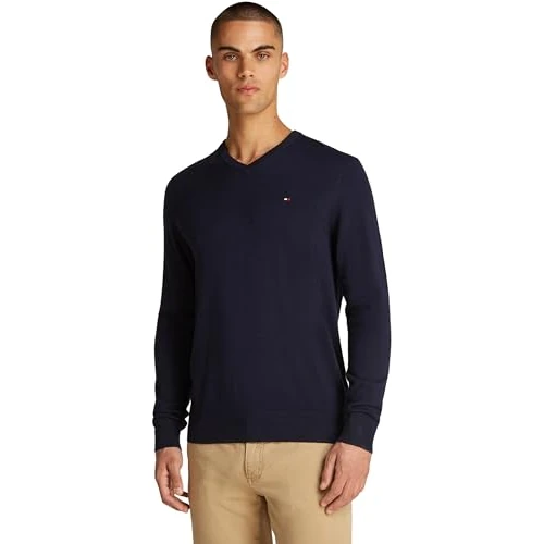 Limitiertes Angebot: Tommy Hilfiger Herren Pullover Essential Cotton V-Ausschnitt, Blau (Desert Sky), XS von 99.90 EUR auf 69.99 EUR (Spare 30%)