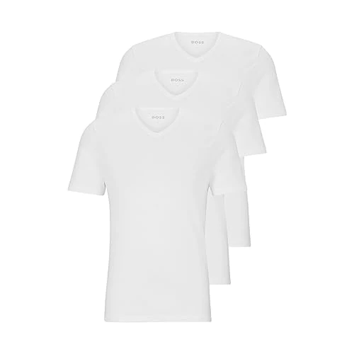 BOSS Men's 3-Pack V Neck Jersey T-Shirts Undershirt, White Snow, Large