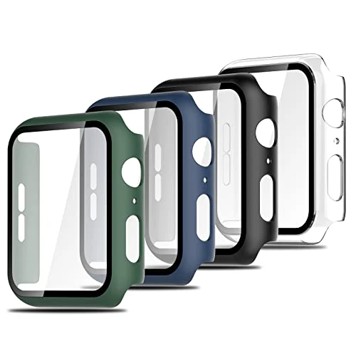Offerta a tempo: Simpeak 4 Pezzi Cover Compatibile con Apple Watch Series 6/5/4/SE/SE2/SE3 44mm, Custodia Caso con Vetro Temperato HD Pellicola Protettiva, Anti-Graffio Full Protezione, Clear, Nero, Blu, Verde - 0.00% da 8.98 € a 8.98 €