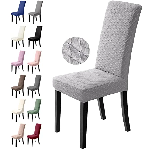 BalladHome Coprisedie con Schienale 6 Pezzi Fodere per Sedia Coprisedia Elasticizzato Jacquard Misura Universale Lavabile Estraibile Coprisedia per Feste, Hotel, Ristorante(6 Pezzi, Grigio Argento)-L