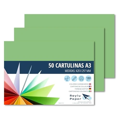 Offre limitée : Raylu Paper – Papier Cartonné A3 Coloré, 50 Feuilles Cartonnées, Papier Epais de Couleur, pour l’Ecole, le Bureau, le Scrapbooking, les Activités Manuelles, 297 x 420 mm 180g/m² (Vert Pomme) de 14.83 € à 14.83 € (0.00% de remise)