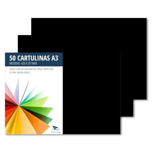 RAYLU PAPER – Cartoncini Colorati A3, 50 Pezzi Fogli Colorati 180g/m², 297 x 420 mm, Carta Colorata Proffesionale per l’ufficio e per l'artigianato (Nero)