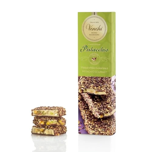 Venchi - Barre de Chocolat Chocoviar Pistache, 200 g - Avec Pistaches Croquantes, Pépites de Caramel et Éclats de Cacao - Sans Gluten