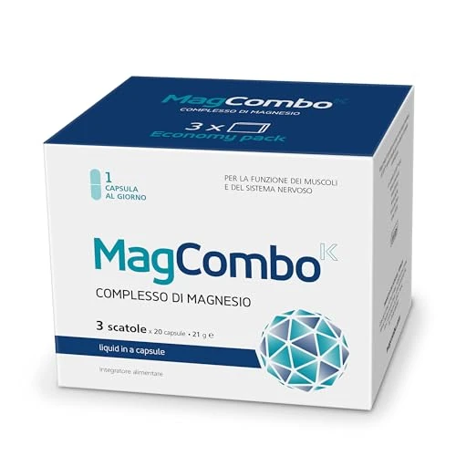 MagCombo - Magnesio puro concentrado, fórmula de aceite especial para máxima absorción, enriquecido con vitaminas В2, В6, В12 y С, solo 1 cápsula diaria. (60 dosis)
