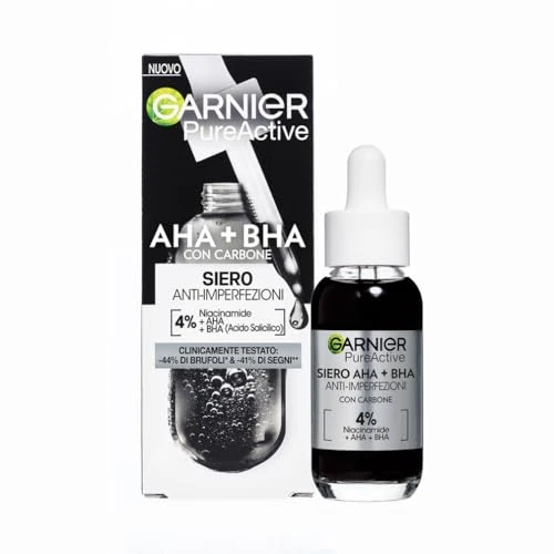 Limitiertes Angebot: Garnier AHA + BHA Serum, Salicylsäure, Kohle & 4% Niacinamide Serum, Gesichtspflege gegen Unreinheiten, mildert Mitesser & sichtbar, für ebenmäßige & geschmeidige Haut, Hautklar, 30ml von 9.96 EUR auf 9.96 EUR (Spare 0%)