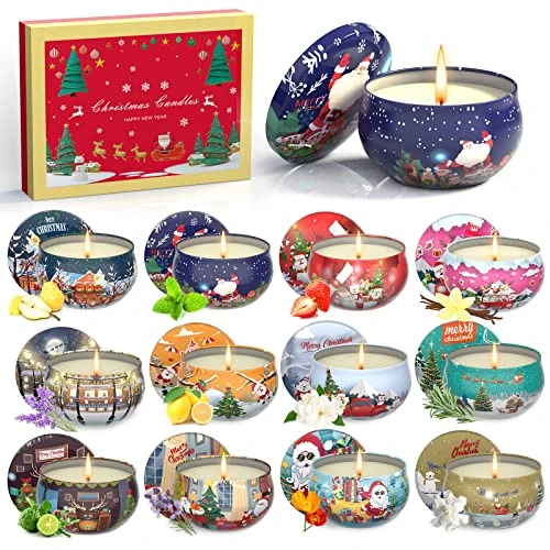Primevolve 12 Pezzi candele profumate, 100% Cera di Soia Naturale, pensierini natalizi, set regali donna, Adatto per Compleanno Matrimonio Bagno Yoga