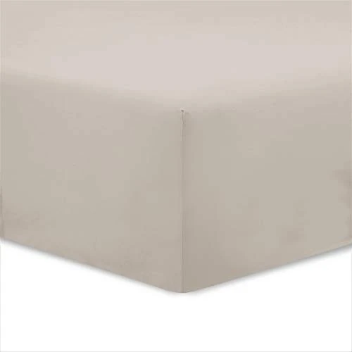 VISION - Fitted Sheet 150 x 200 cm - Colour: Beige - 100% Cotton: 57 Thread Count - 4 Elasticated Corners - 30 cm Corner