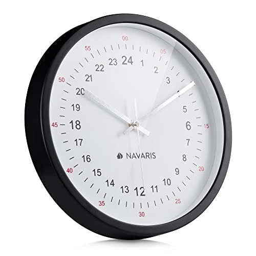 Offerta a tempo: Navaris Orologio da Parete Grande 30x30x4cm - Orologio da Muro Giro 24 Ore - Quadrante Bianco 24 Numeri Lancette Giro 360° - Orologio Moderno Rotondo Nero - 46% da 19.89 € a 10.79 €
