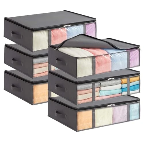 Beperkte aanbieding: Lifewit Opbergboxen voor onder het bed 6-pack, opvouwbare kledingopbergzakken met doorzichtig voorvenster, kastorganizers en opbergruimte voor handdoeken, kleding, dekens, grijs van 29.99 EUR naar 29.99 EUR (besparing 0%)