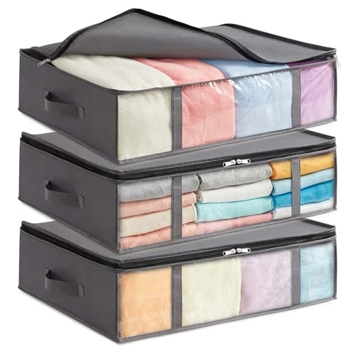 Begrenztes Angebot: Lifewit 3 Stück 40L Unterbett Aufbewahrungsbox, Faltbare Unterbettkommode Aufbewahrungstasche Storage Boxes mit Deckel, Unterbett Aufbewahrung für Kleider Unterbett Kleiderschrank, Grau von 12.04 EUR auf 9.99 EUR (Rabatt 17%)