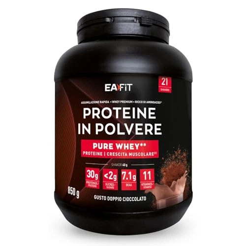 Offerta a tempo: Proteine in Polvere Whey 850 g Gusto Cioccolato | 30 g per Shaker Proteine | Whey Protein Concentrate e Isolate | BCAA + L-Glutammina + Taurina | Integratore per Massa Muscolare | Con 11 Vitamine - 10% da 25.00 € a 22.50 €