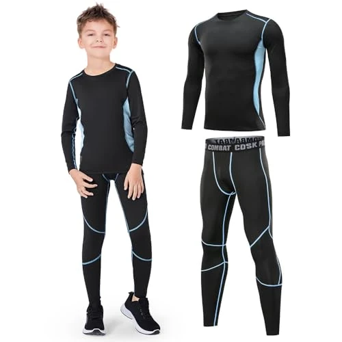 Leeboom sous-vêtement Thermique pour Enfants Fonctionnel De sous-vêtement Thermiques Ensemble pour Ski Et Football pour Garçon Et Fille Séche Rapide Enfants sous-vêtements Thermiques Set Unisexe