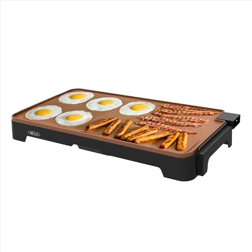 Oferta limitada: bella XL plancha eléctrica de titanio cerámico. Prepara 15 huevos a la vez, revestimiento antiadherente Healthy-Eco, fácil de limpiar, superficie de cocción retráctil grande de 12" x 22", cobre/negro de 54.83 EUR a 39.49 EUR (ahorro 28%)