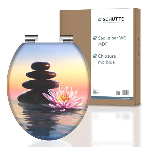 SCHÜTTE Tavoletta WC chiusura ammortizzata legno | Copriwater universali globo | Coperchio Water MDF | Sedile WC Universale | Asse Water | Fino a 250 kg | SUNSET