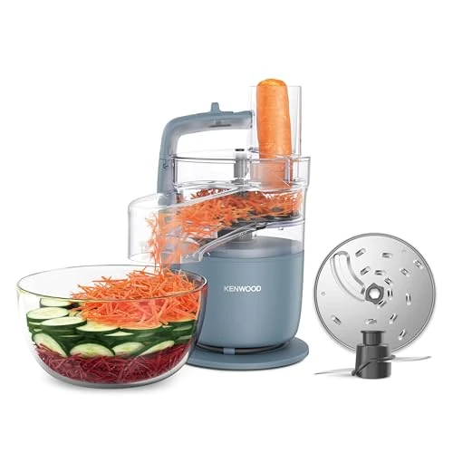 Kenwood, MultiPro Go FDP22.130GY, Procesador de Alimentos, para Picar, Cortar en Rodajas, Rallar, Hacer Puré y Amasar la Masa, con Servicio Exprés, Recipiente, Cuchilla y Disco de 4 mm, 650 W