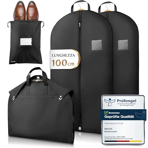 Oferta limitada: Bruce.® 2x Fundas Ropa Armario 100x60cm con 1x Bolsa de Zapatos, Antipolillas Bolsa Almacenaje Ropa con 120 GSM, Porta trajes Caballero o Mujer para Viaje, Bolsas Guardar Ropa Colgada con Cremallera de 19.99 € a 17.84 € (ahorro 11%)