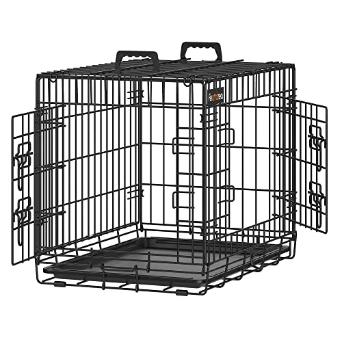 Feandrea Jaula para Perros Plegable con 2 Puertas, Bandeja Extraíble, 61 x 43,5 x 50,5 cm, S, Negro PPD024B01