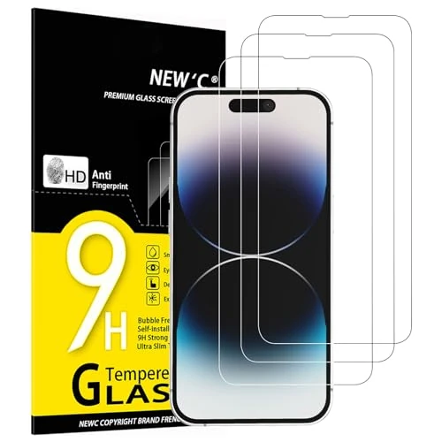 Oferta limitada: NEW'C 3 Piezas, Protector Pantalla para iPhone 14 Pro (6,1 Pulgadas), Cristal Templado Antiarañazos, Antihuellas, Sin Burbujas, Dureza 9H, 0.33 mm Ultra Transparente, Ultra Resistente de 6.89 € a 6.89 € (ahorro 0.00%)