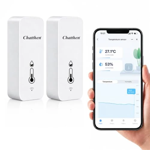 Oferta limitada: Termómetro Higrómetro WiFi, Sensor Temperatura Humedad con App, 2 Uds | Pack 2 para varias habitaciones, precisión ±0,5 °C/±5 %RH, calibración, alertas, historial 1 año y exportación CSV de 23.99 € a 23.99 € (ahorro 0.00%)