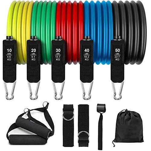 Resistance Bands Fitness Bands Set: Fitness Bands Set Expander Exercise Band with 5 Fitness Bands, Door Anchor, Handles, Foot Straps, Skipping Rope for Strength Training Muscle Building Pilates